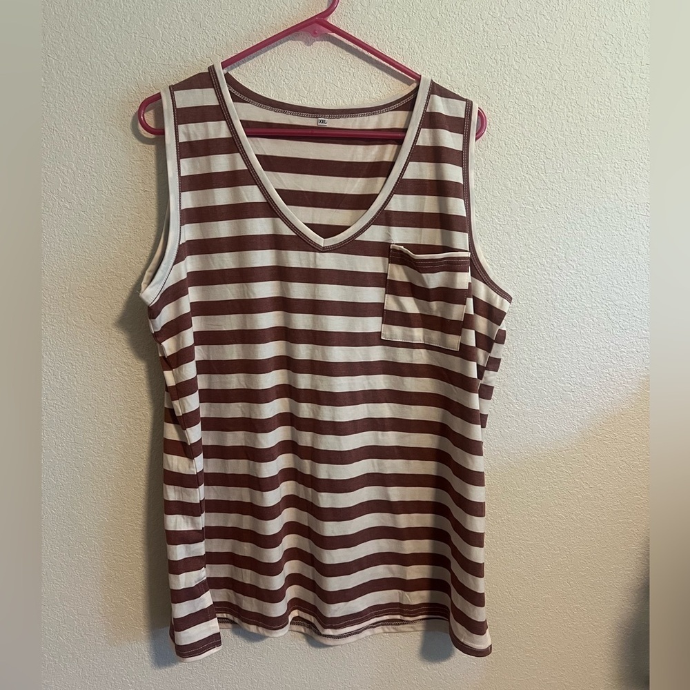 Brown and White Striped Tank Size XXL
